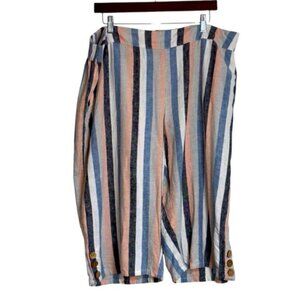 Naturals d&Co. Women’s XL Capris Striped Button Embellishment Linen Blend Boho